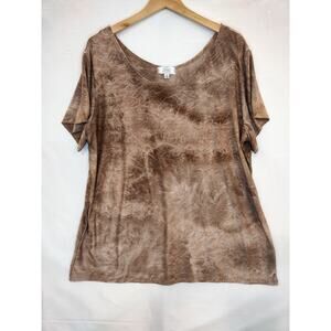 Shannon Ford New York Scoop Neck Embroidered Distressed Brown Tan Blouse Size 1X